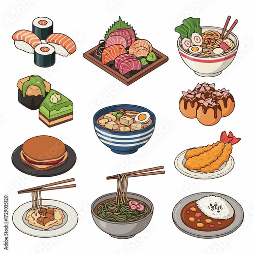 Variety of meal to eat in vector art icon symbol