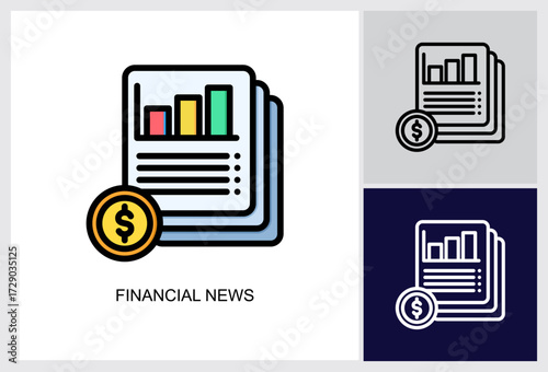 Financial News icon Multi Style Vector Illustration 