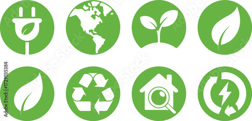 Vector art of collection of green eco friendly icons for sustainability