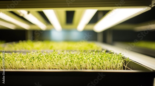 Fresh Microgreens in Seedling Tray, Indoor Planting and Gardening Scene Material