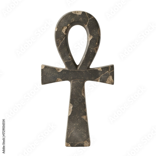 Ancient Egyptian ankh symbol sculpture isolated on white background