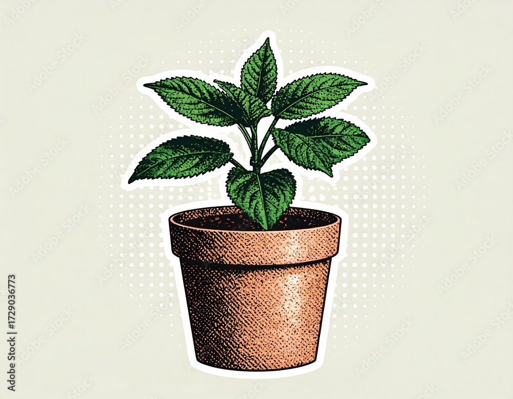 Obraz premium Botanical illustration of a potted plant