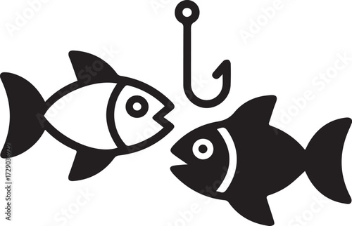 Vector art of two fish and hook, fishing concept and illustration