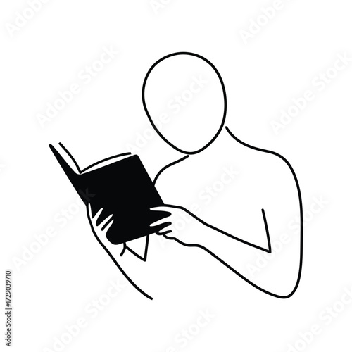Minimalist Line Art Depicting Reading Book Study and Knowledge Acquisition Conceptual Illustration for Education and Personal Growth Promoting Literacy and the Joy of Reading