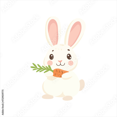 Cute white rabbit holding a carrot