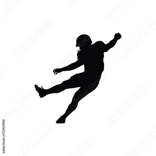 Silhouette of a Kicking American Football Player Against a White Background Depicting Action and Athleticism The image showcases a dynamic movement related to sports and competition