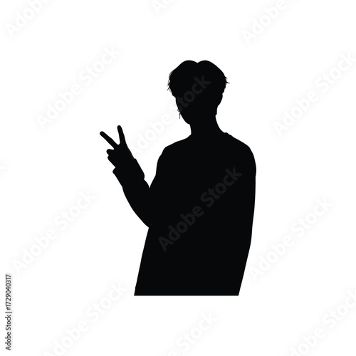 Silhouette of a Young Person Making a Peace Sign Vector Illustration Isolated on White Background Represents Youth Culture and Optimism Creating a Modern and Minimalist Design Element