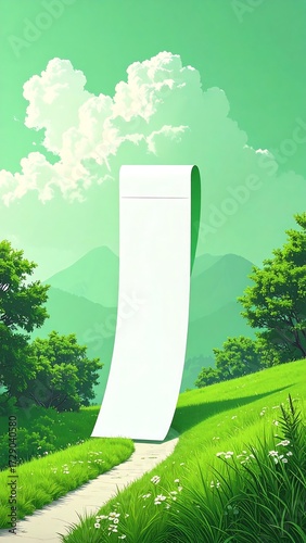 Blank scroll in idyllic landscape