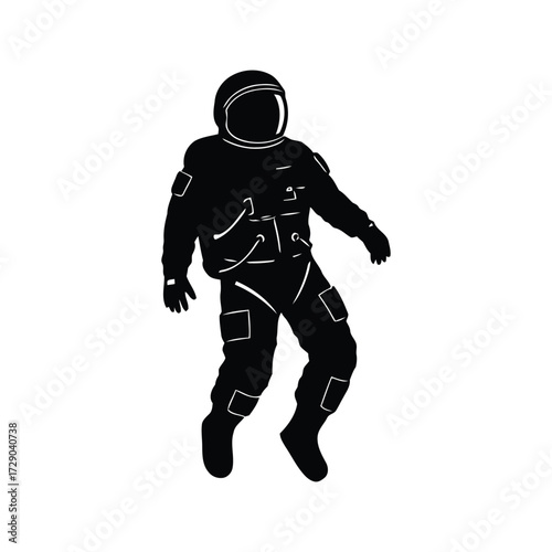 Astronaut silhouette in space exploration concept floating weightless featuring a cosmonaut in full space suit against a clean white backdrop ideal for science 