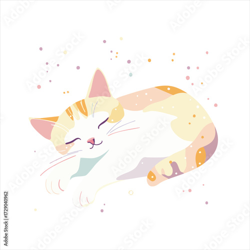Cute sleeping cat illustration.  A charming, pastel-colored drawing of a cat napping peacefully, with soft, rounded features.  A lighthearted depiction of feline relaxation