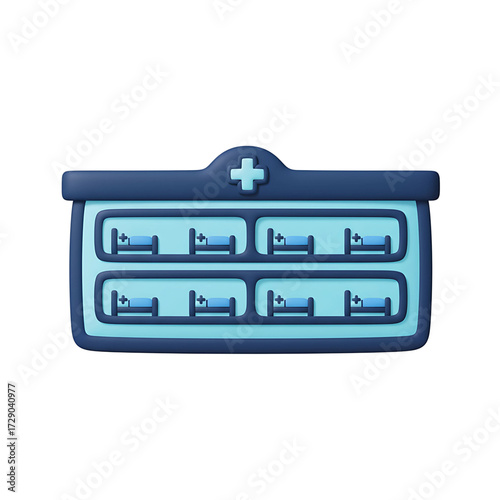 Clay Style Line Art SVG Icon of Hospital Ward with Eight Patient Beds – Medical Facility Illustration for Healthcare, Clinic, and Hospital Vector Design