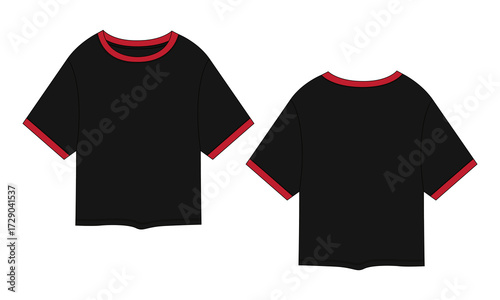 Short sleeve black color tshirt vector illustration template front and back