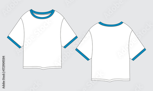 Short sleeve t shirt technical drawing vector illustration template front and back