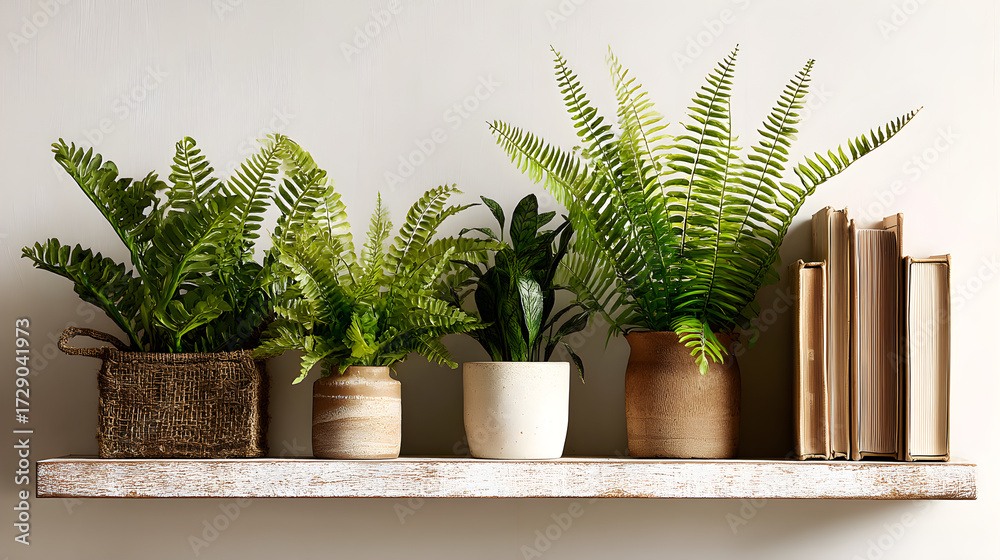 Fototapeta premium Delicate green fern sprouting from a smooth grey stone surrounded by polished river pebbles.