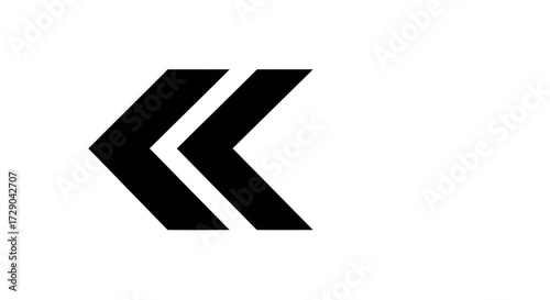 Black arrow isolated on white background, arrow png. Black double chevron symbol pointing left, set against a clean white background.