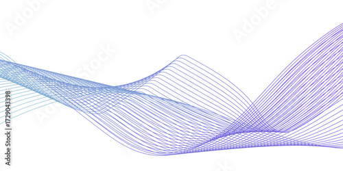 Abstract smooth transparent blue wave line design element, abstract blue wave lines pattern for banner wallpaper, illustration of articles and publications on technological trends and innovations.