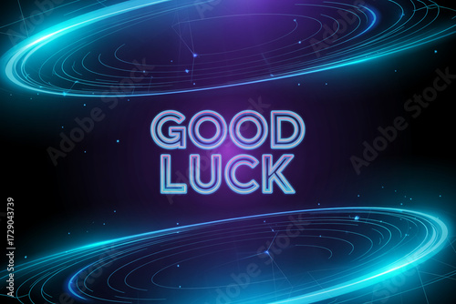 Dynamic futuristic neon glow saying GOOD LUCK with swirling energy vortexes, perfect for inspiring success, motivation, and achievement in any modern venture