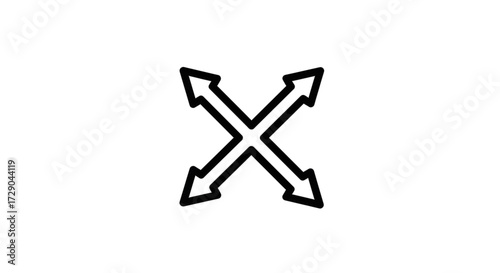 A simple black and white icon featuring four outward-pointing arrows, forming an X shape.
