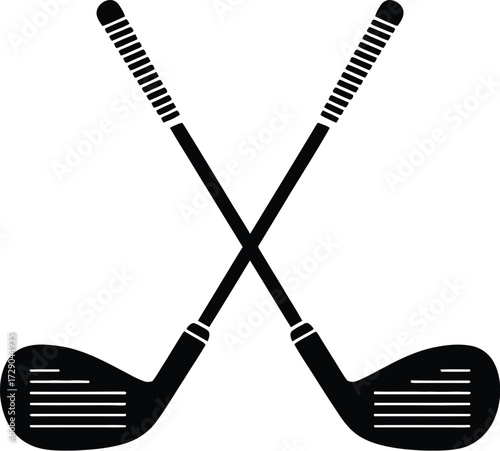 Two crossed golf clubs ready for a game on the course