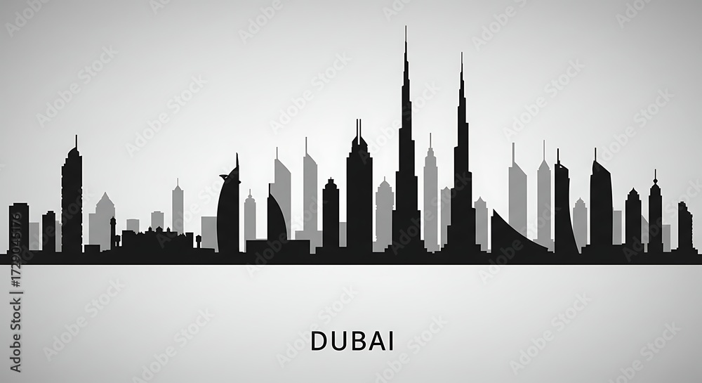 Fototapeta premium Silhouette of a city skyline architectural landmarks urban concept design