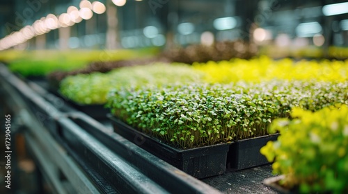 Fresh Microgreens in Seedling Tray, Indoor Planting and Gardening Scene Material