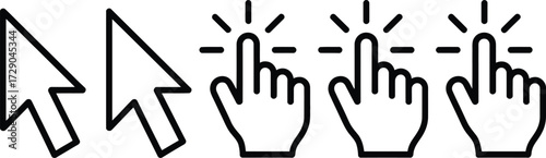 Cursor and hand icons indicating selection and interaction on a digital interface