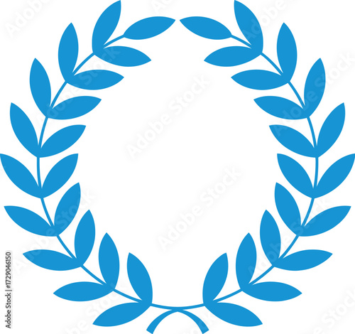 A stylized blue laurel wreath symbolizing victory, achievement, and honor on a clean white background.