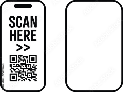 Mobile phone screen displaying QR code and "Scan Here" instruction for easy access