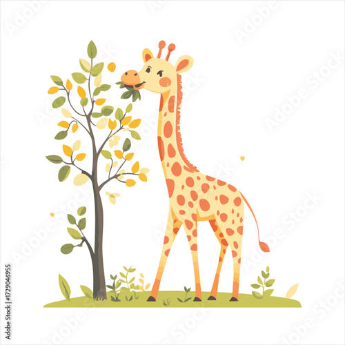 Cute giraffe eating leaves from a tree