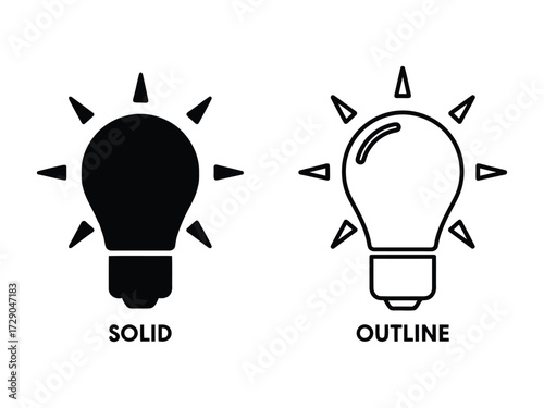 Bright idea symbol icon solid and outline lightbulb for innovation and creativity
