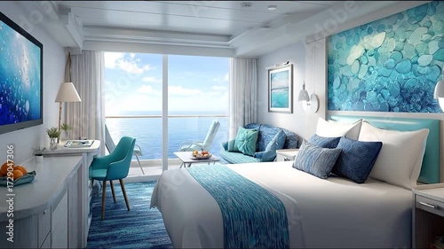 Ocean view balcony cabin interior
