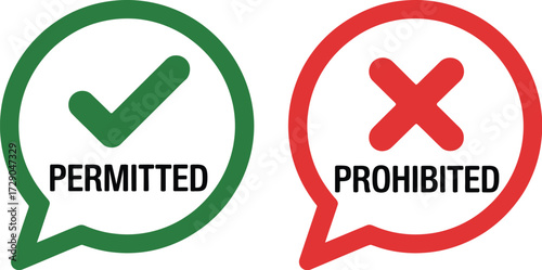 Green checkmark for permitted and red cross for prohibited symbols against white background