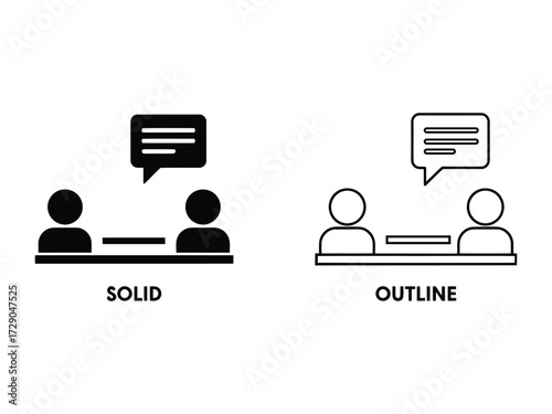 Two people in conversation solid and outline icon representations for communication