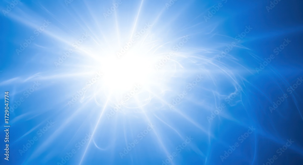 Fototapeta premium Bright light shining in a blue sky, background with lens flare effect