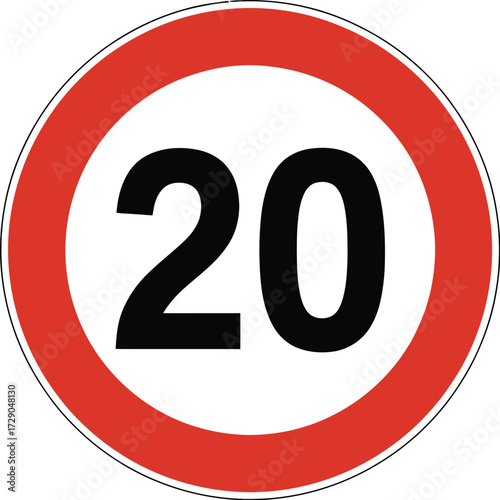 Circular speed limit sign indicating a maximum of 20 kilometers per hour.