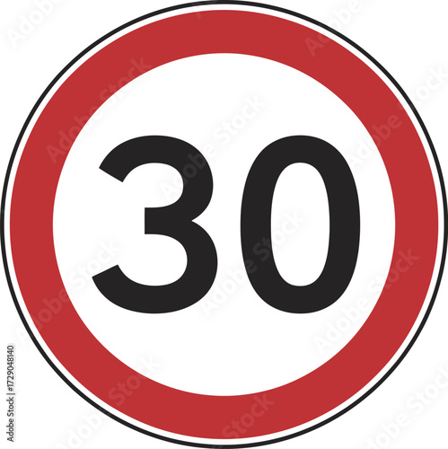 Circular speed limit sign indicating a maximum of 30 units per hour