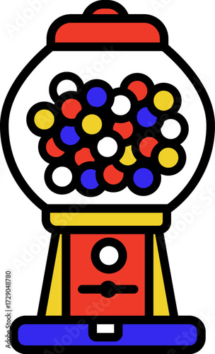 A colorful illustration of a gumball machine filled with various colored candies, ready to dispense.