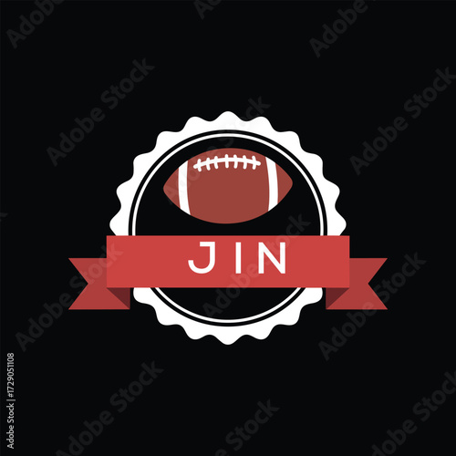 JIN American Football Badge Logo. JIN Design for Sports Team, Club, and Championship JIN Branding Icon.

