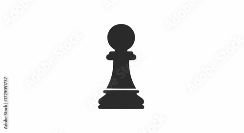 Illustration of a single black chess pawn piece standing upright on a white background in a simple design