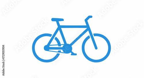 Illustration of a simple blue bicycle with wheels handlebars and seat on white background view side