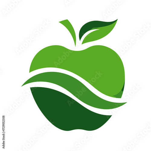 An apple design with leaves and a stream design with a two tone green color