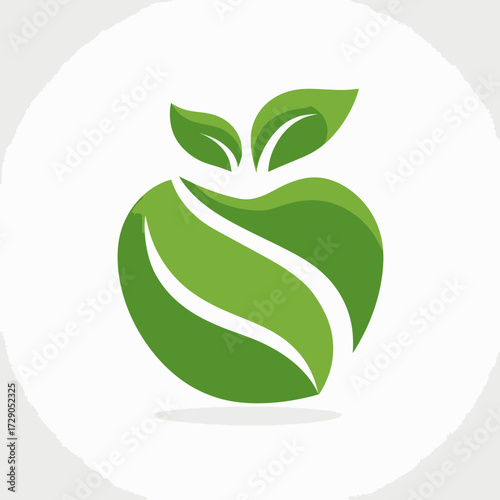 Green Apple Stylized apple with leaves, green color, and a white circle background