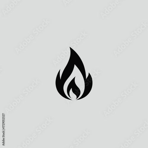 A simple minimalist icon depicting a stylized flame shape on a light grey background