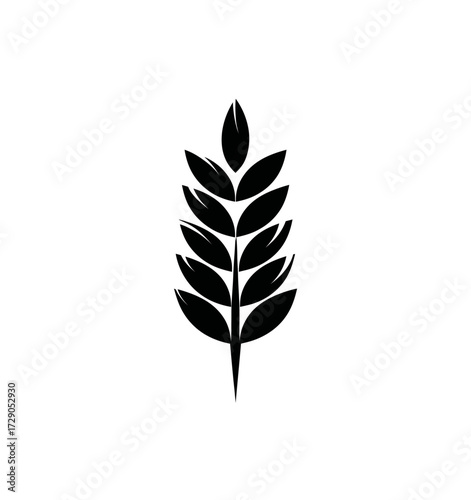 A stylized, black wheat stalk illustration on a white background, symmetrical and minimalist