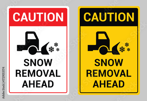 Snow removal ahead caution sign. Snow removal ahead caution logo, badge, icon, sticker, label, emblem, stamp, symbol, black, line, flat vector, isolated illustration. 
