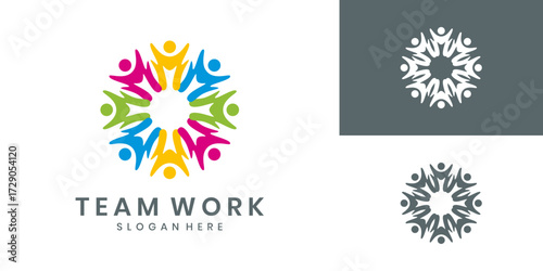 Teamwork logo design with circular abstract human figure