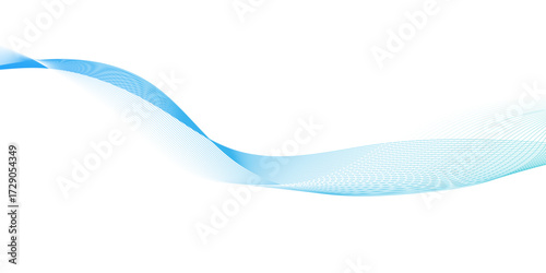 Abstract smooth transparent blue wave design element, frame of abstract vector blue wave melody lines on white background, illustration of articles and publications on technological.