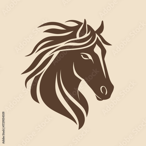 Majestic horse head profile, brown color against a soft beige background