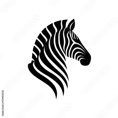A stylized grayscale illustration presents the head of an equine animal, defined by stark black stripes