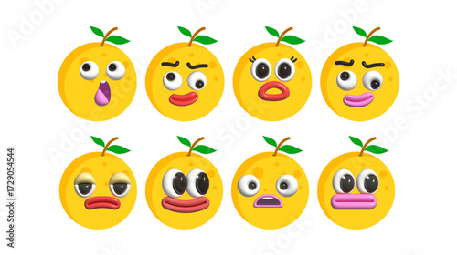A set of cute cartoon vector fruits with funny illustration expressions